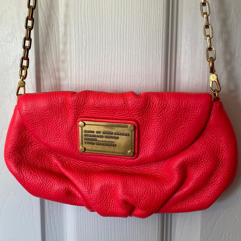 Marc Jacobs Leather Mini Crossbody in Bright Coral